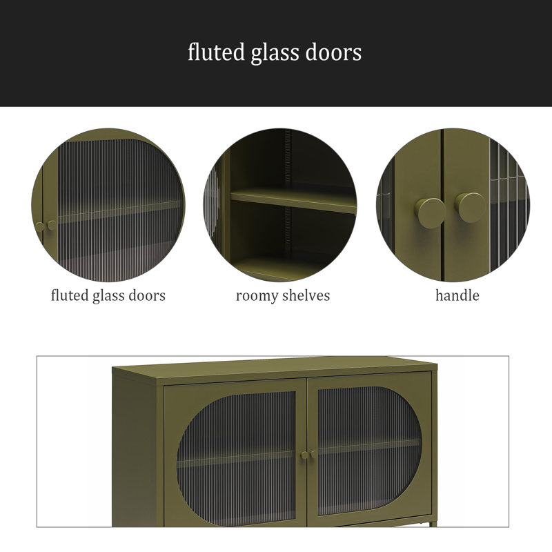 Large armoire d'appoint 2 portes avec verre cannelé