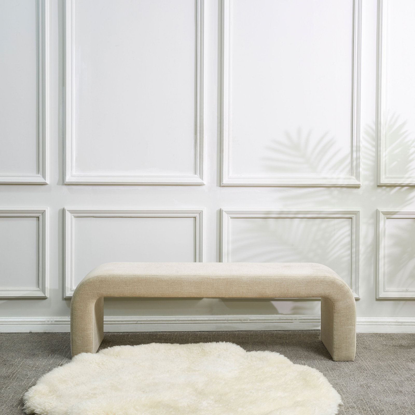 Daine 62" Linen Bedroom Bench, Beige Linen