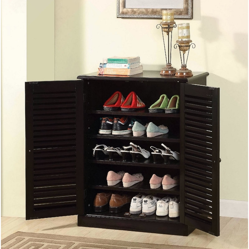 Armoire à chaussures avec 5 tablettes et portes à persiennes, Espresso
