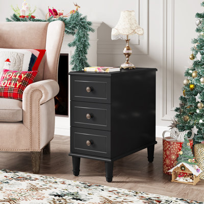 Cebollero Solid Wood Floor Shelf 3 - Drawer End Table