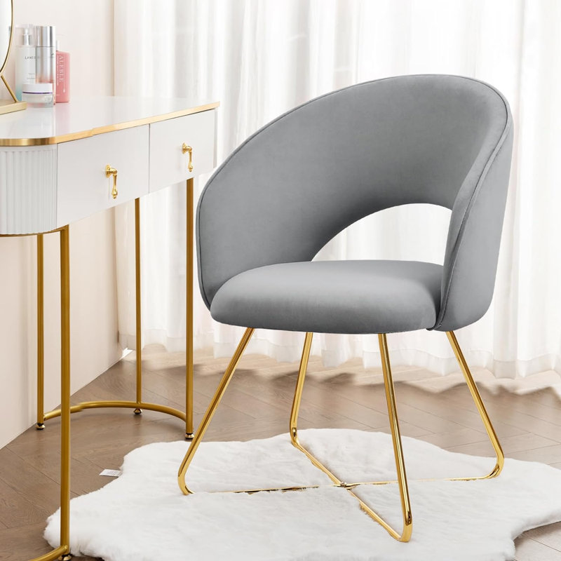 Modern Velvet Makeup Accent Chair Upholstered Barrel Chair, Gray Velvet