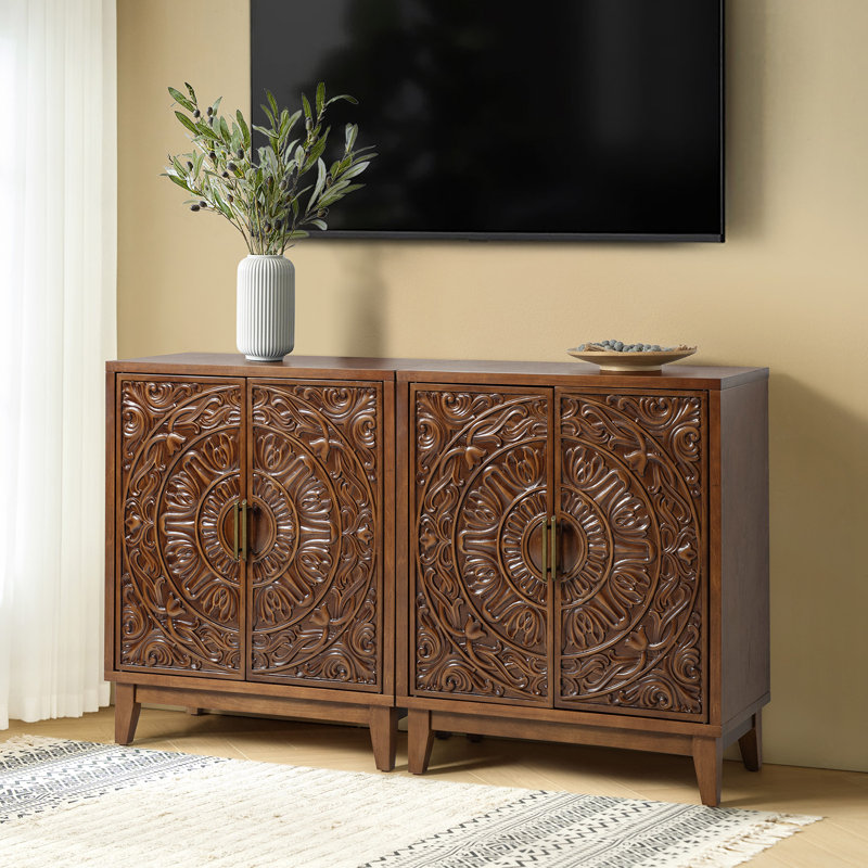 Hayter 30''W Distressed Finish Hidden Drawer Accent Cabinet (Set of 2), Brown