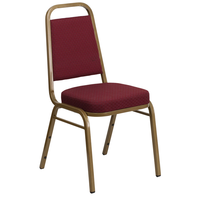 Burgundy Patterned Fabric Banquet Chair with Gold Frame
