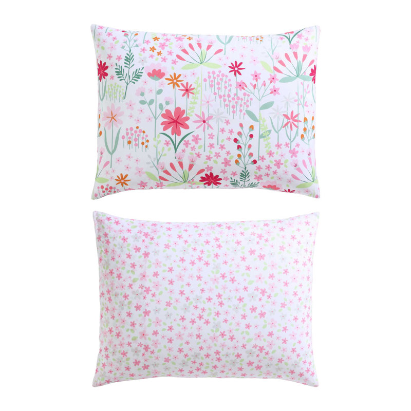 Laura Ashley Kids Meadow Daisies Pink Comforter Bonus Set, Pink Floral 4, Queen Comforter + 2 Standard Shams + Throw Pillow