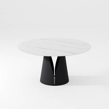 Dotsie Modern Round Dining Table for 6-8, Sintered Stone Tabletop with Lazy Susan, x Carbon Steel Base Orren Ellis Size: 59.05 L x 59.05 W