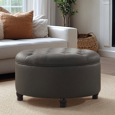 Dimitrika 30'W Faux Leather Tufted Round Storage Ottoman