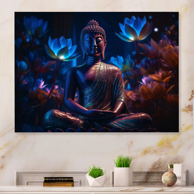 Bouddha étoilé II - paysage mural en métal, H 24 po x l 32 po x P 1 po