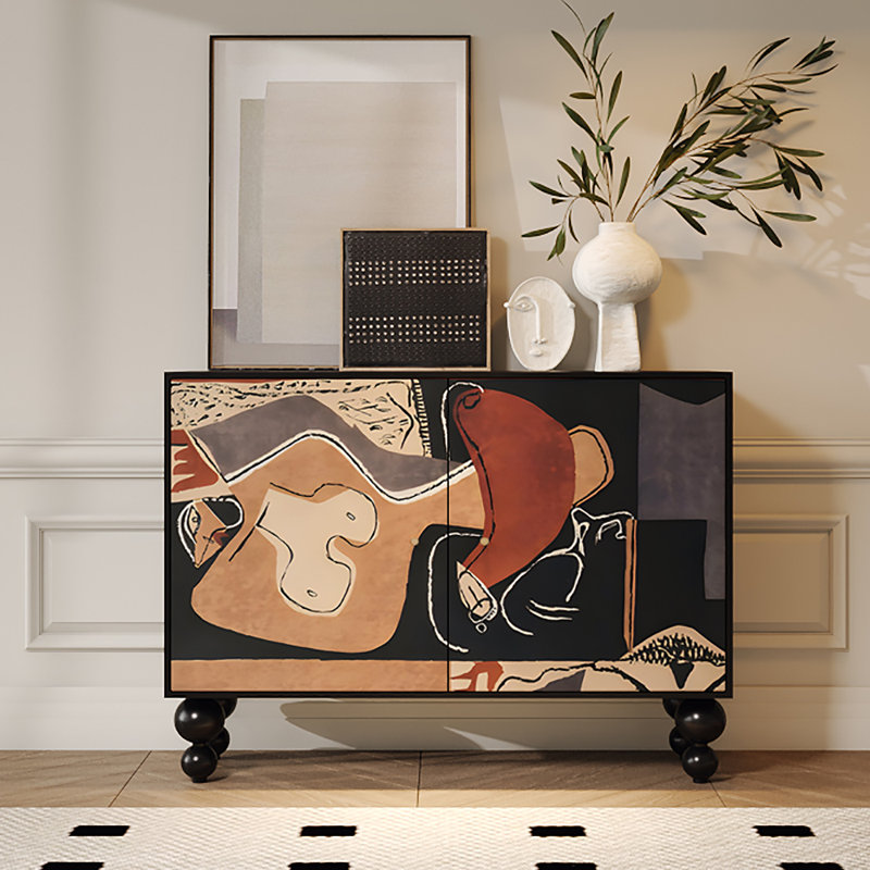 Armoire latérale multifonctionnelle à grande capacité, Noir / multicolore