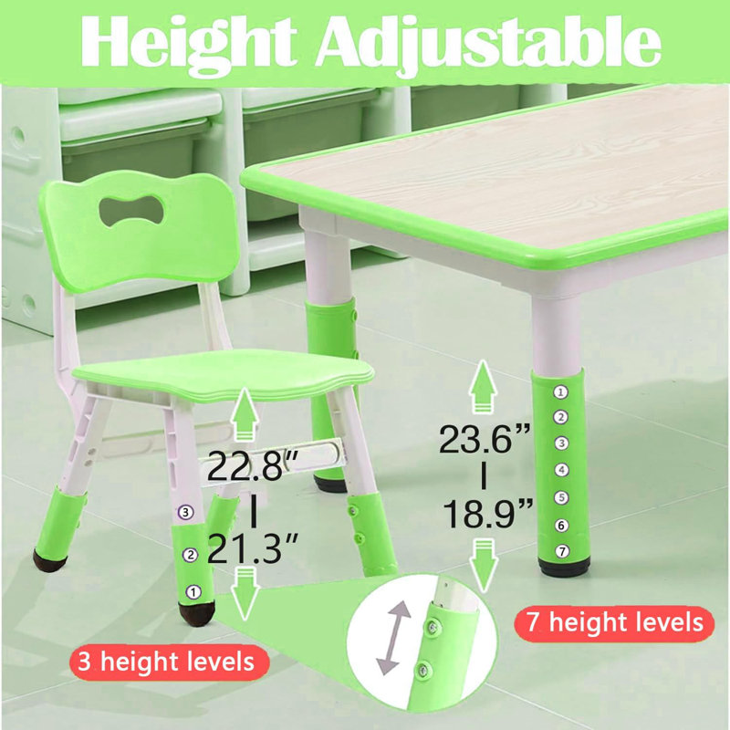 Ensemble de table pour enfants et 6 chaises, ensemble de table et de chaises pour enfants de 2 à 10 ans réglable en hauteur