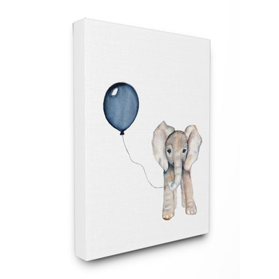 Art mural sur toile surdimensionné, bébé éléphant avec ballon bleu