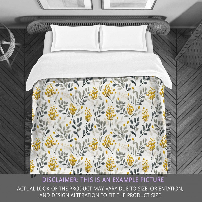 Polyester Floral Comforter, King Comforter, Gray/Yellow