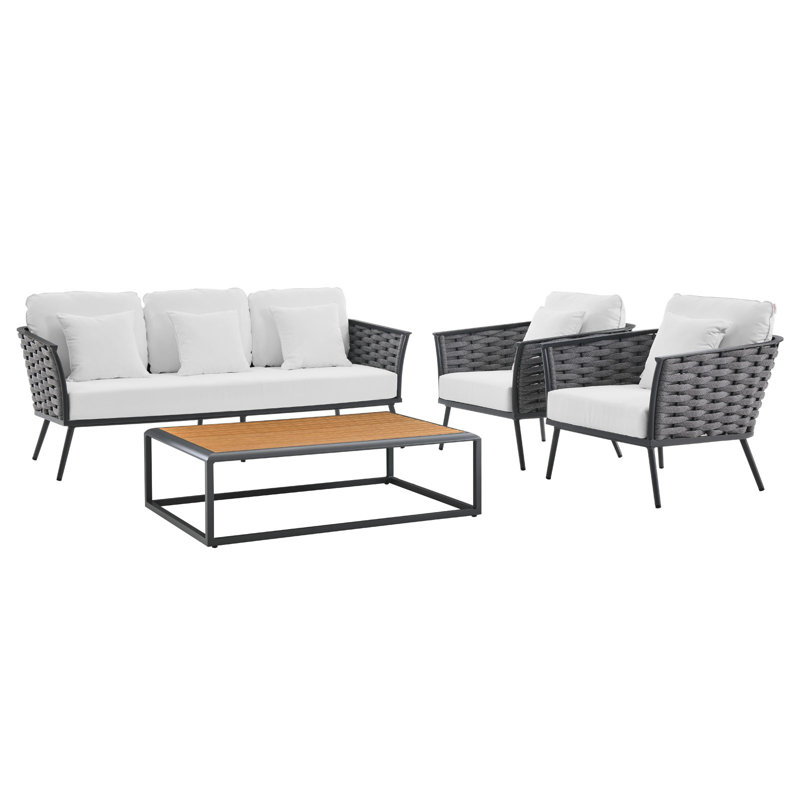 Modway Stance 4 Piece Outdoor Patio Aluminum Sectional Sofa Set, White, Gray