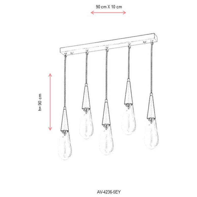 Luminaire suspendu pour îlot de cuisine 5 lumières