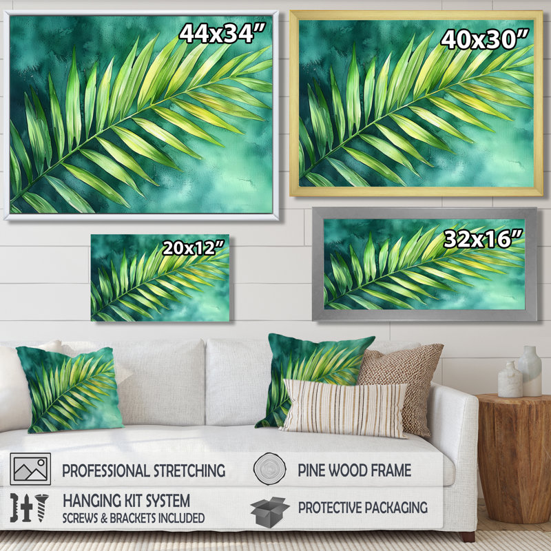 Conchur Green Tropical Palms IV - Art mural de palmiers et palmiers pour le salon, Reproduction encadrée d'une seule photo