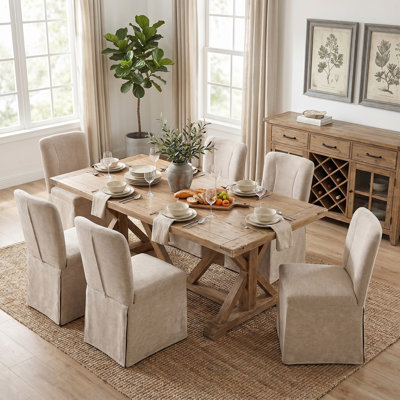  Linen Fabric Padded Upholstered Kitchen Chairs Dining Chairs (Set of 8)