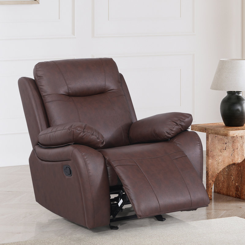 Edder 36.8'' Wide Modern Upholstered Manual Recliner Sofa, Brown Faux Leather