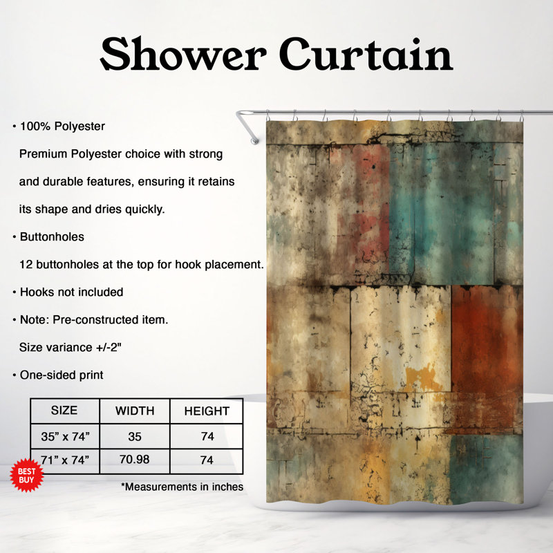 Couleurs délavées - Rideau de douche de qualité supérieure, L 71 po x L 74 po