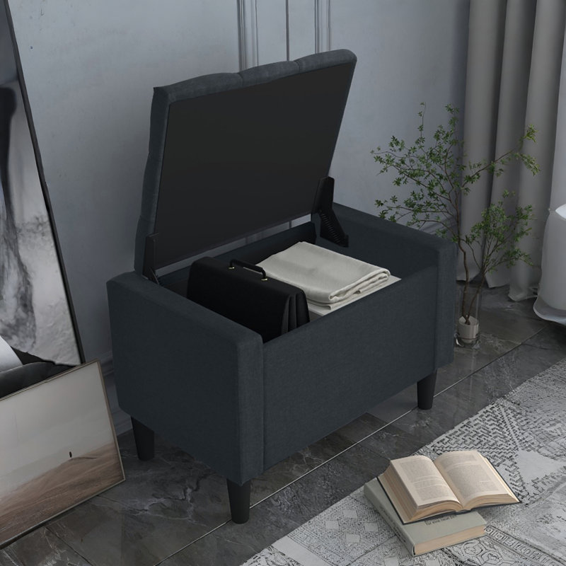 Banc de rangement rembourré Friesen, H 19,4 po x l 29 po x P 18,3 po, Gris foncé