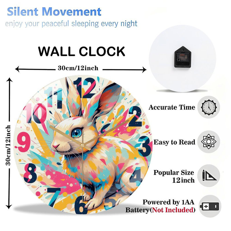 Horloge murale colorée, horloge murale 12 po