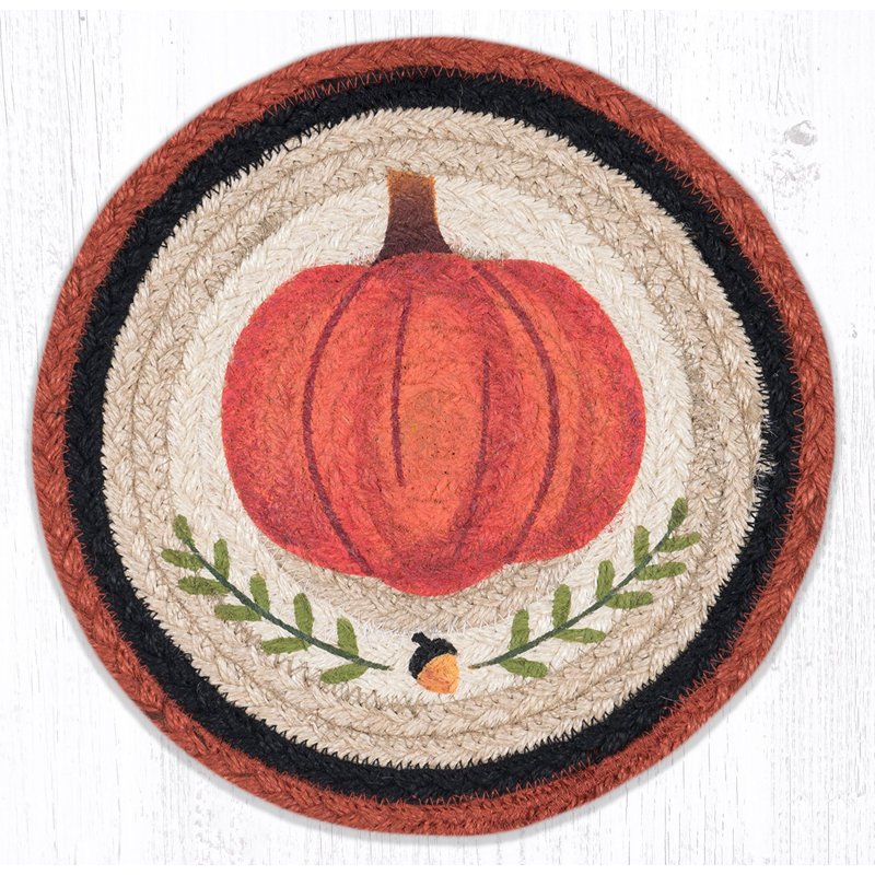  Dessous-de-plat rond à imprimé citrouille - jute tressé 10 po x 10 po, décor de table rustique d'automne, Citrouille