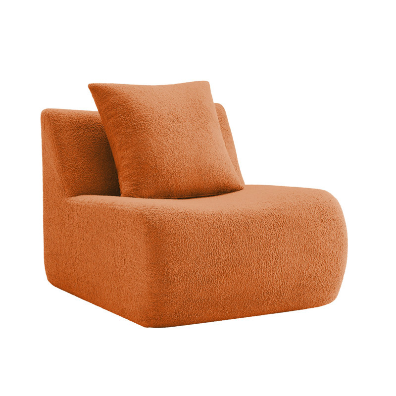 Canapé d'appoint sans accoudoirs avec coussin en tissu natté orange, siège simple modulaire, 35.43" H x 40.94" W x 32.68" D