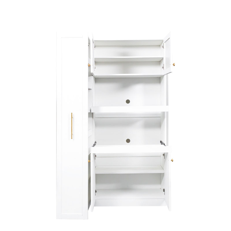 Armoire polyvalente à 4 portes avec tablette coulissante en blanc pour la cuisine, le garde-manger et le balcon Garde-manger multifonctionnel Un espace organisé élégant