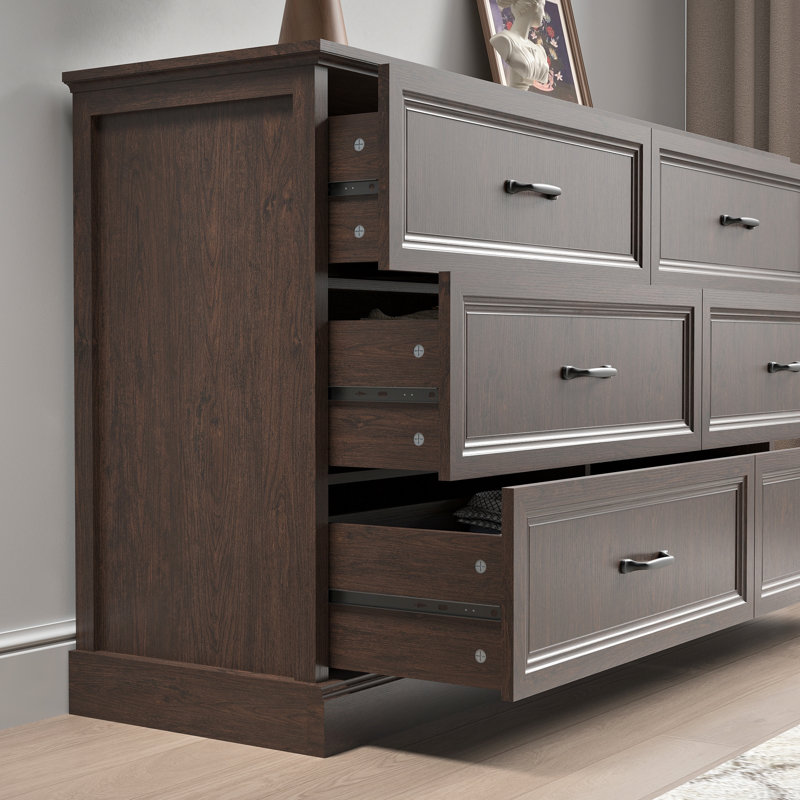Commode 6 tiroirs pour chambre à coucher l 55 po, Brun