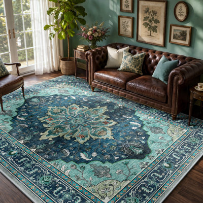 Sunflower Vintage Medallion Print Area Rug Non-Slip Machine Washable Low Pile for Living Room Bedroom