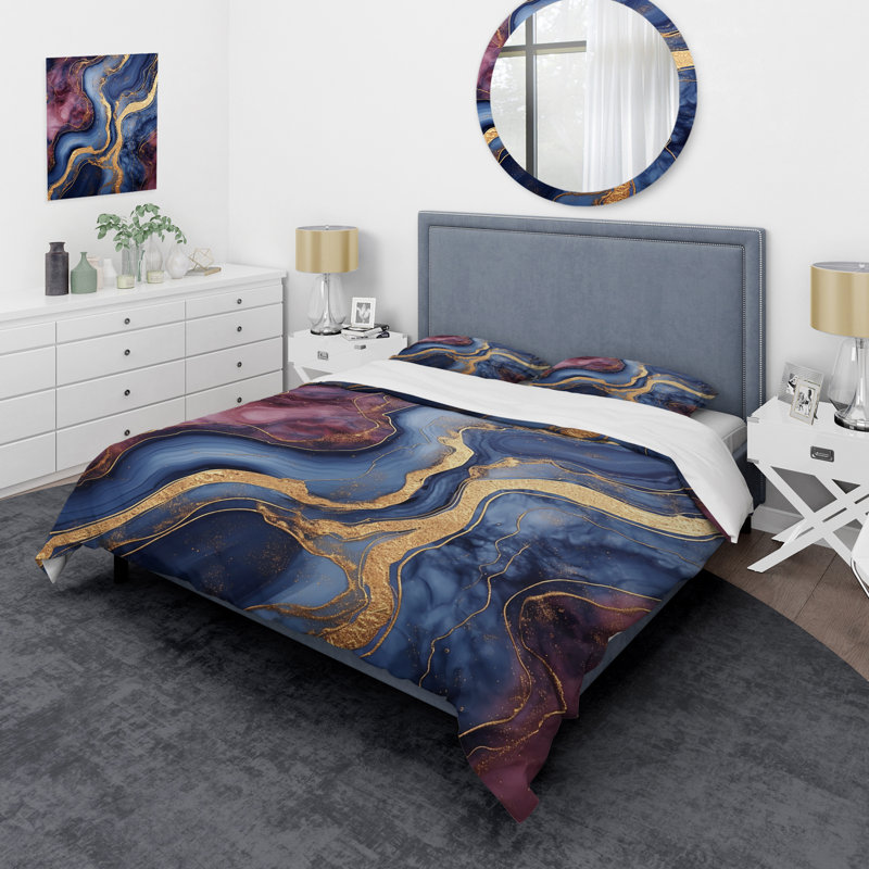 Ensemble de housse de couette en marbre bleu et doré Abstract Marble Essence II
