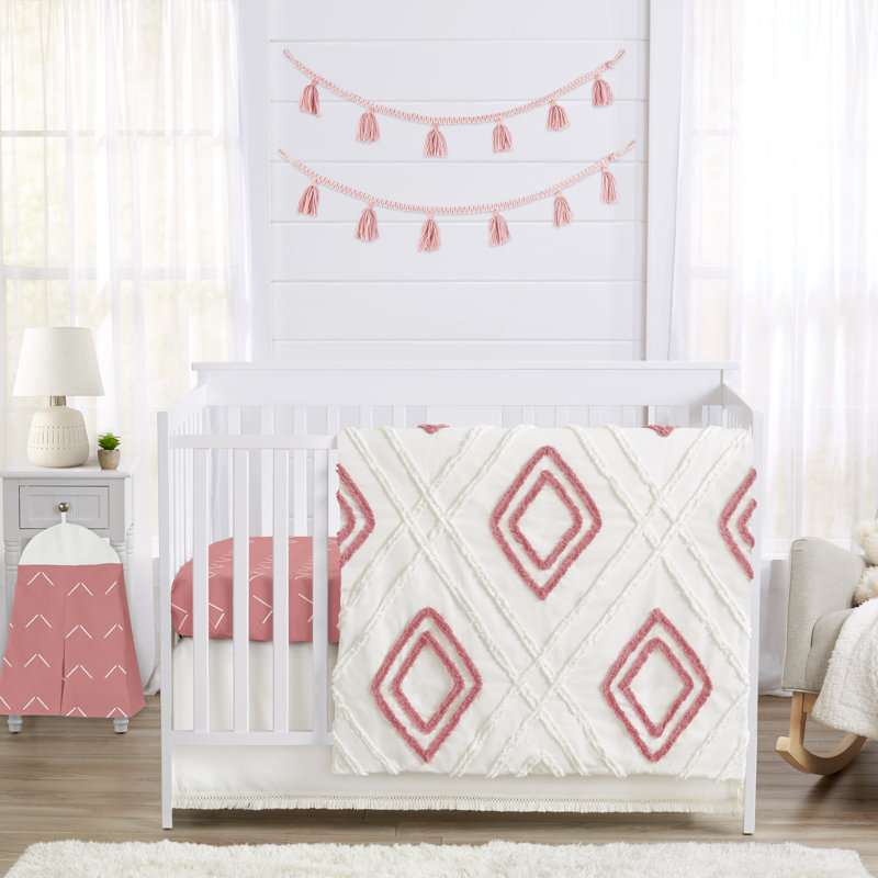 Ensemble de literie pour lit de bébé ivoire Diamond touffeté 4 pièces par Sweet Jojo Designs, Blanc cassé / rose mauve