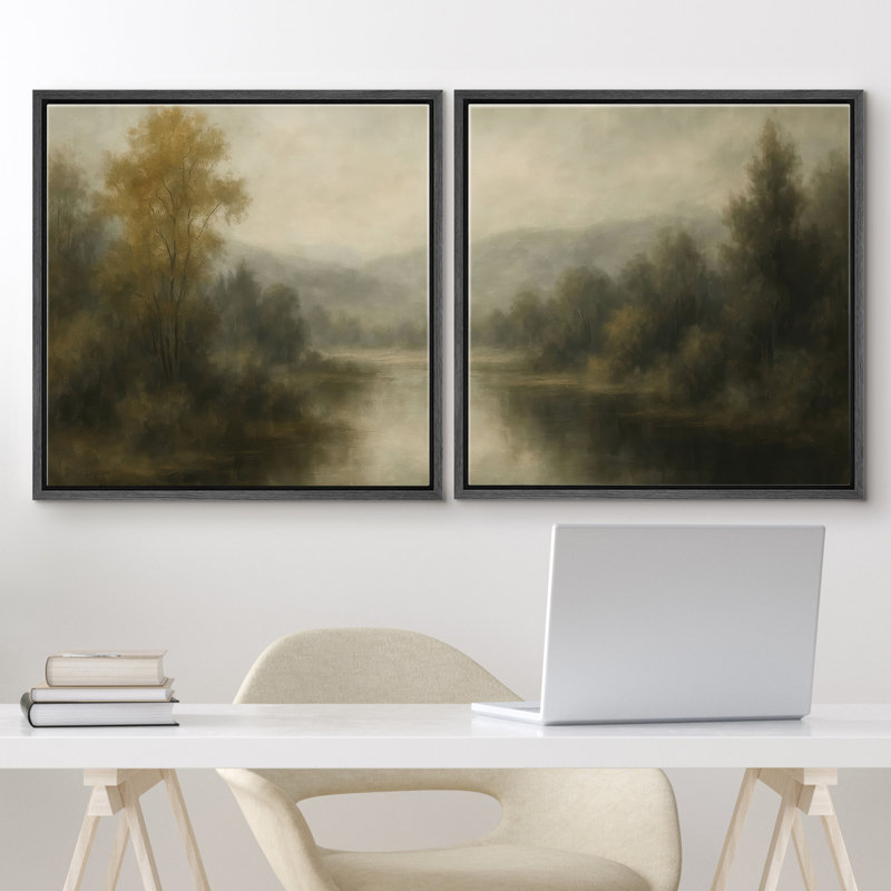 "Moody Riverside Forest Nature Landscape", ensemble de 2 reproductions d'art encadrées, H 16 po x l 16 po