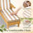 Kids Outdoor Wooden Chaise Lounge with Umbrella and Brown & White Striped Cushion-1103274057