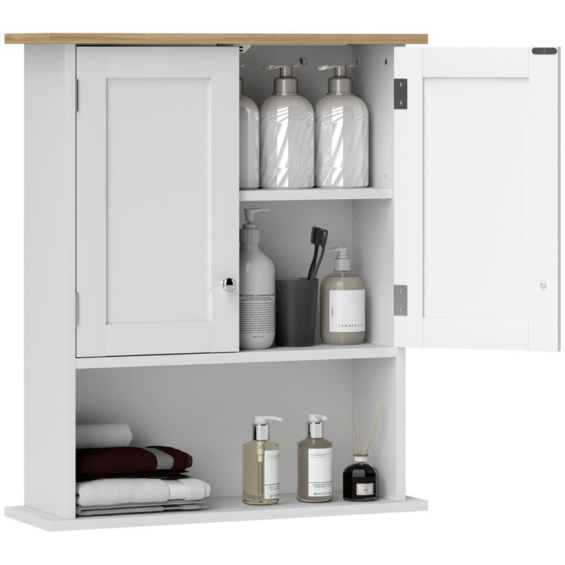 HOMCOM Bathroom Wall Cabinet, Modern Bathroom Cabinet Wall Mounted Medicine Cabinet With 2 Doors, Adjustable Shelf, Over The Toilet, White