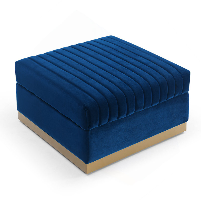 Repose-pieds rembourré en velours capitonné Contemporary, Bleu