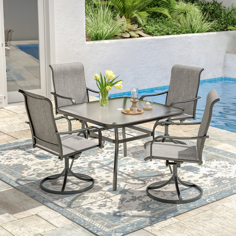 4 - Person Patio Dining Set With Square Tempered Glass Table, Grey