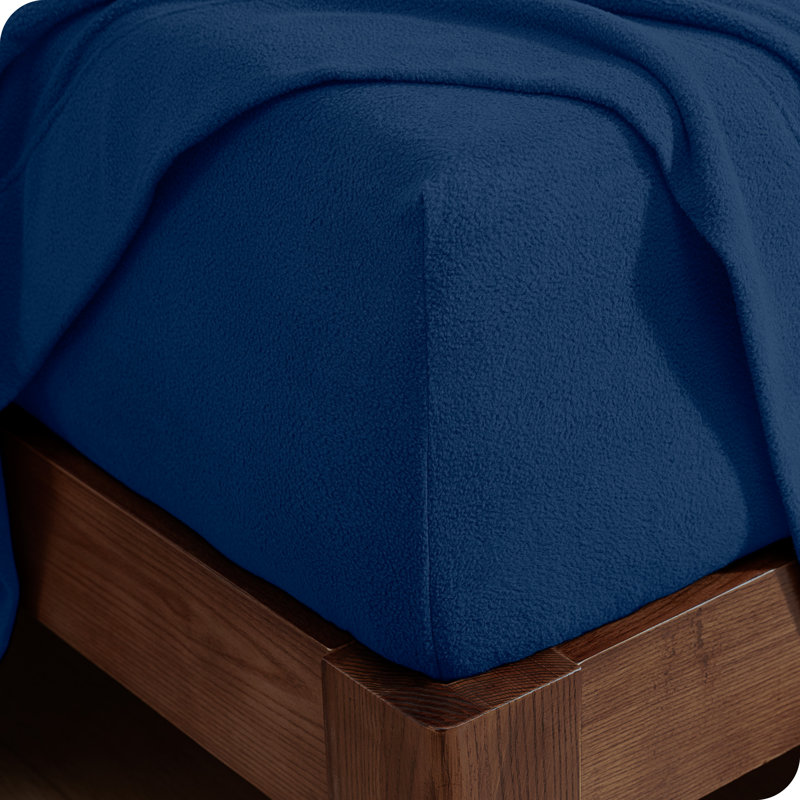 Queen Size Dark Blue Microfiber Fleece Deep Pocket Fitted Sheet