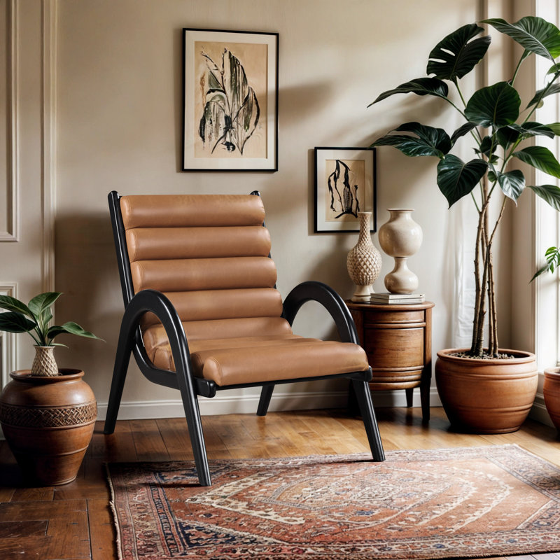 Fauteuil d'appoint en cuir Randal, Cognac Vegan Leathe, Noir, noir, noir, noir