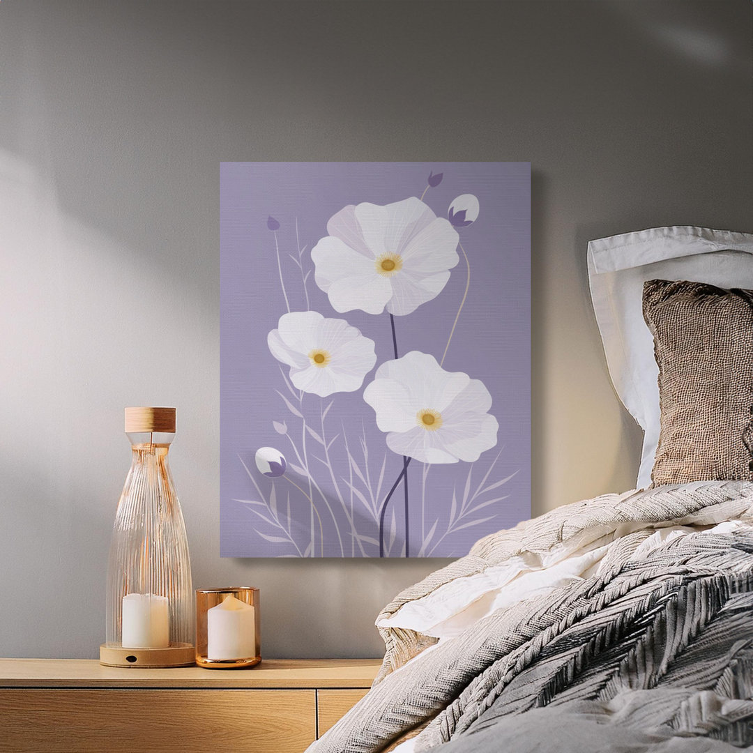 Lavender White Floral Canvas Wall Art, Minimalist Botanical Print, Modern Aesthetic Decor for Bedroom Living Room, Serene Pastel Gift Idea