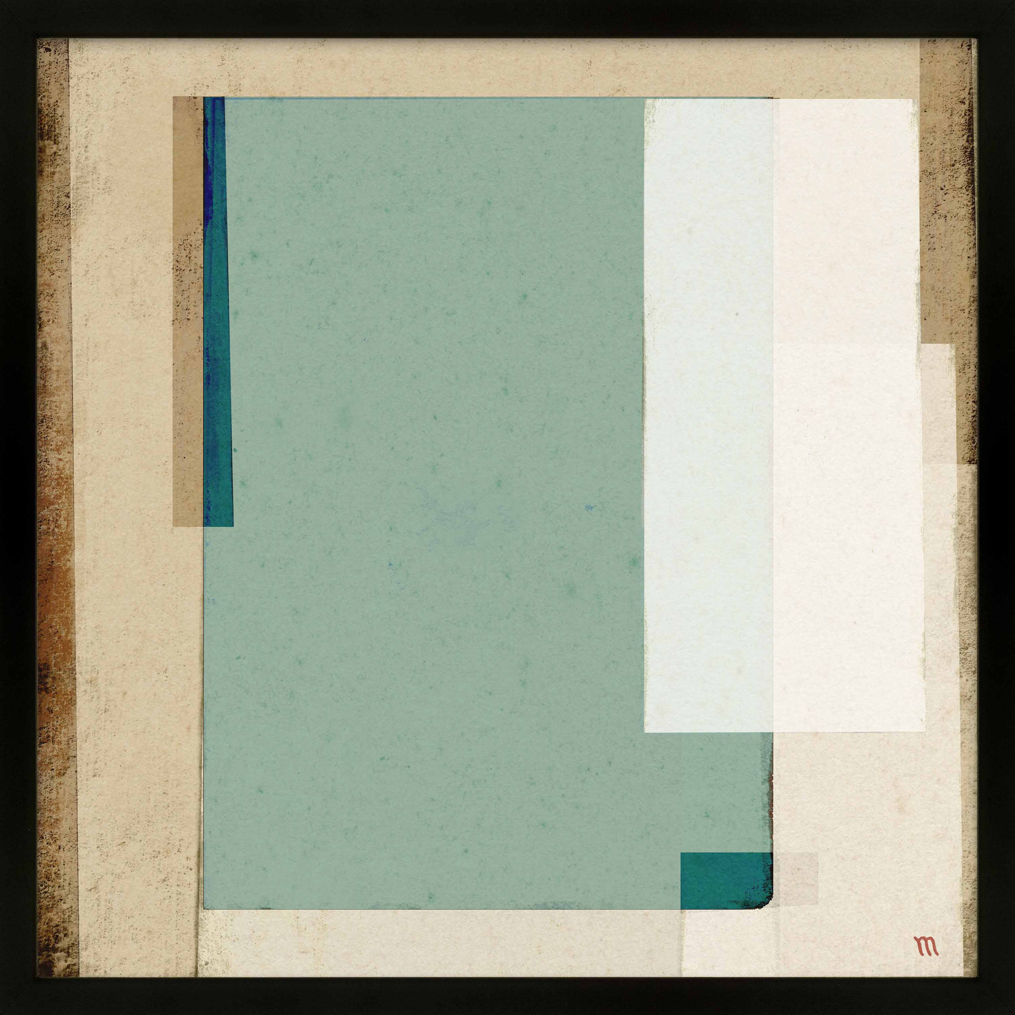 City Scape aqua 1 by Marco Marella for Studio M - Framed Wall Art, Framed Print Paper without Mat, 16" H x 16" W, Black