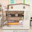 Lit superposé en bois avec lit gigogne simple, tablettes de rangement latérales et crochets-1419485215-1419485208