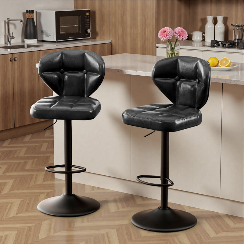 Sonja Swivel Adjustable Height Bar Stools With Back And Footrest, Black