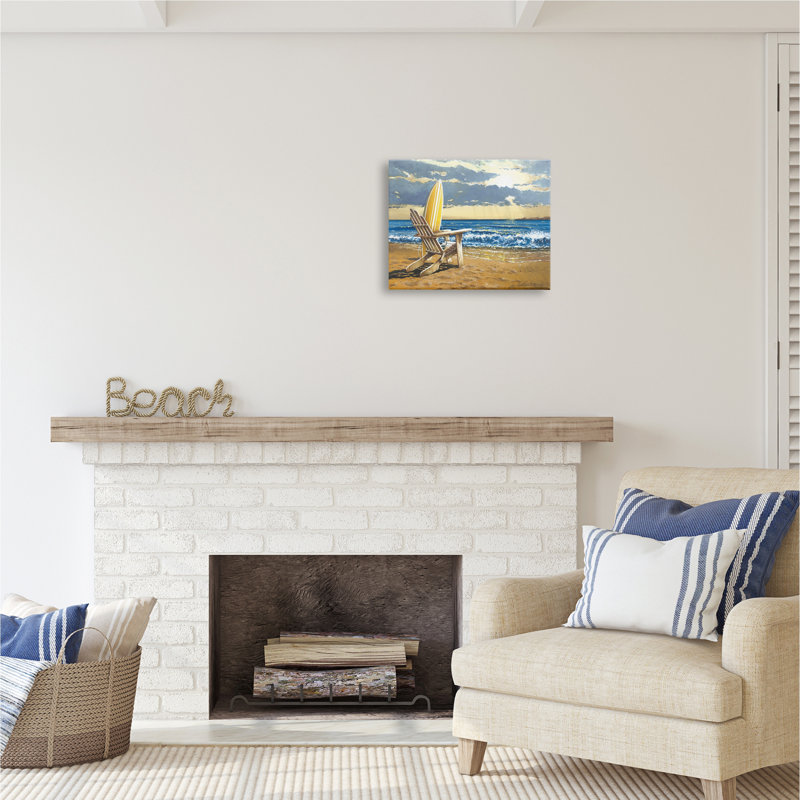 «Stupell Industries Surfboard & Beach Waves», art mural sur toile par John Rossini, H 16 po x l 20 po x P 1,5 po