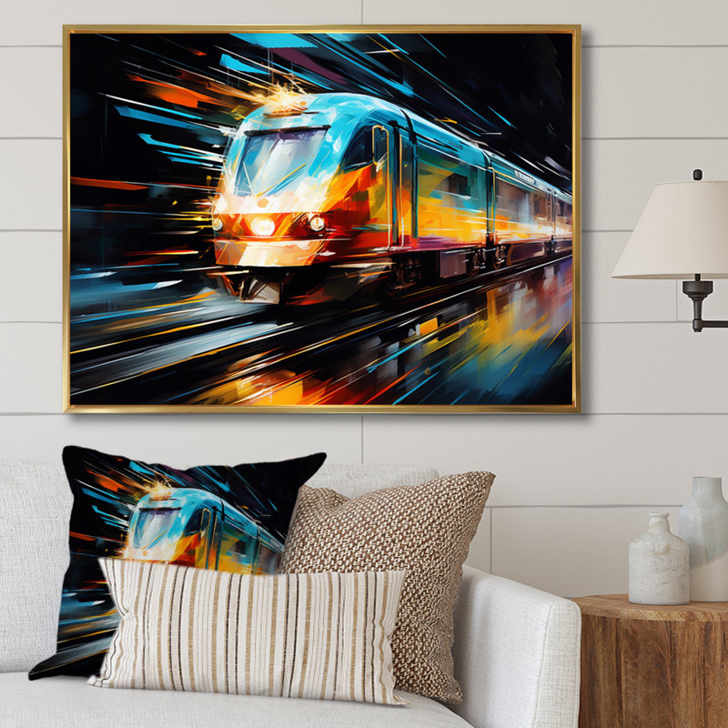 Abstracted Train Velocity - Transportation Canvas Wall Art, H 16 po x l 32 po x P 1 po, Cadre flottant doré