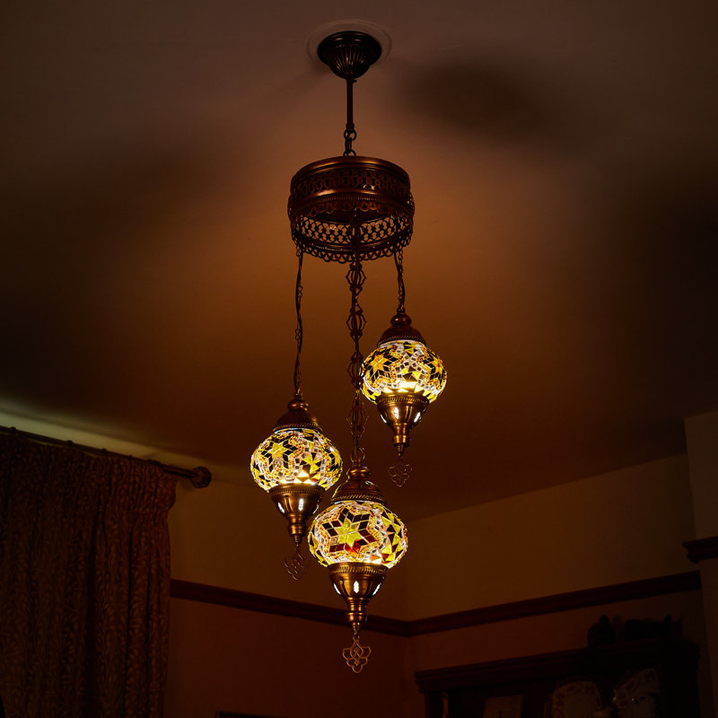 Karlie 3 - Light Antique Bronze Cluster Pendant, Brown/Amber