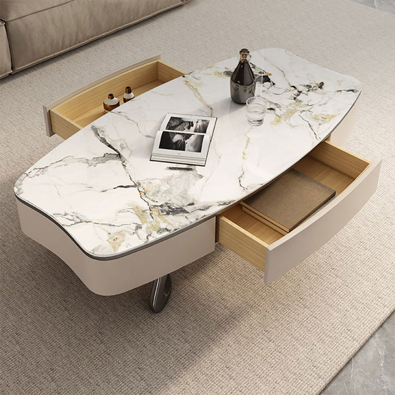 Table basse de forme libre en bois fritté noir et crème en acier inoxydable, H 15,75 po x L 51,18 po x l 27,56 po