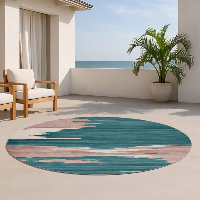 Watercolor Blue Indoor and Outdoor Area Rug, Round 5'