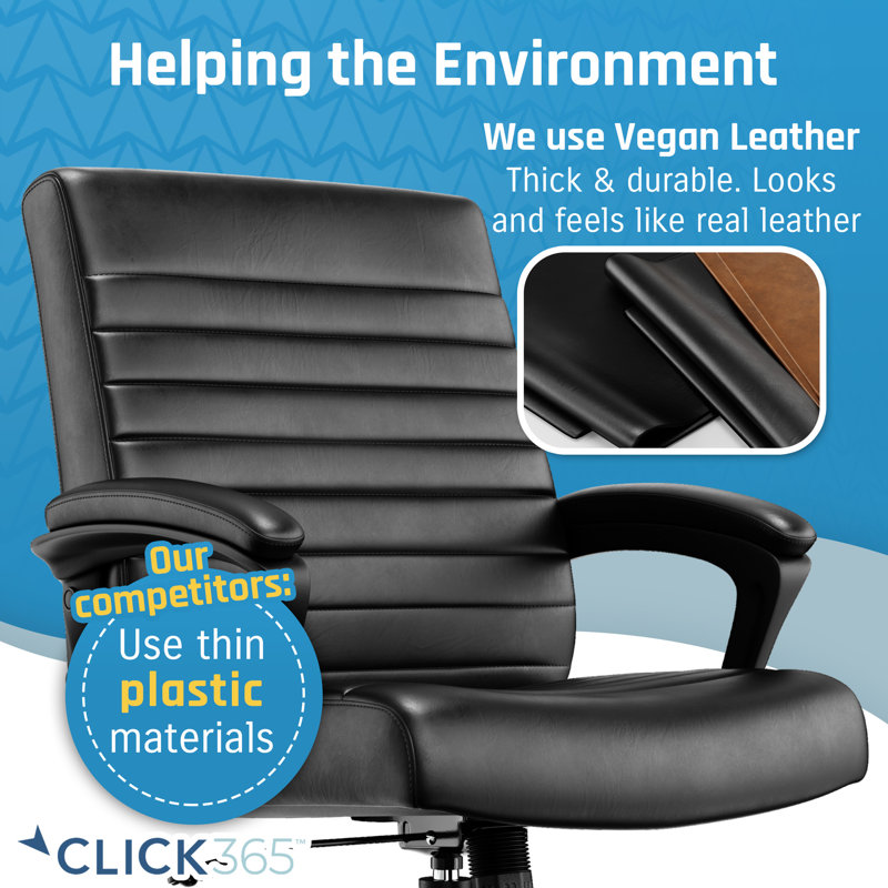 Click365 Transform 3.0 Ergonomic Mid Back Channel Stitching Desk Chair, with Padded armrests, Black, Faux Leather