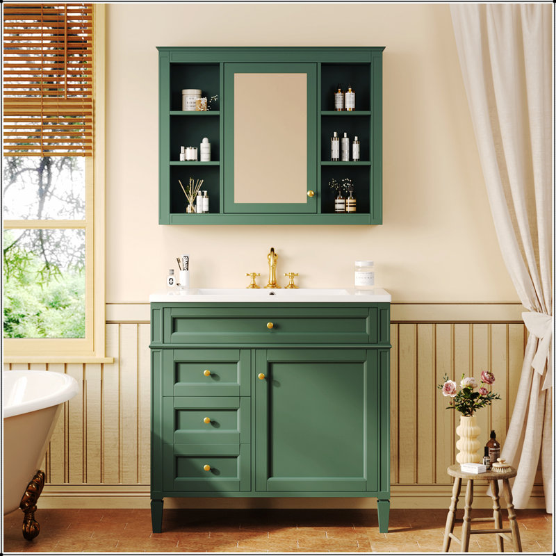 Meuble-lavabo moderne de 36 pouces avec armoire à pharmacie, portes à fermeture douce et 4 tiroirs pour un rangement efficace