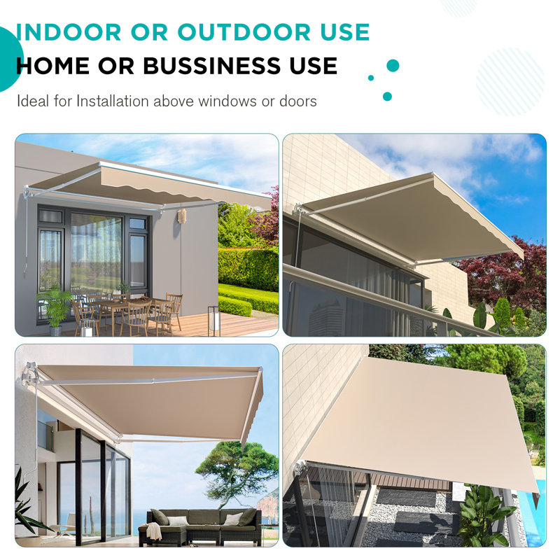 AECOJOY Manual Retraction Slope Patio Awning, Beige, 240" W x 120" D, Solid Color