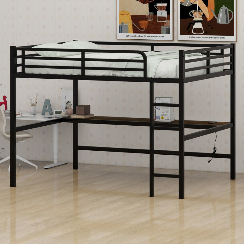 Space-Saving Noise-Reduced Loft Bed Featuring Power Outlet and LED Lights